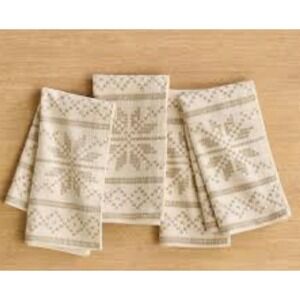 Pottery Barn Snowflake Fair Isle Napkins Set of 4 Cotton Cream Taupe 20x20 NEW